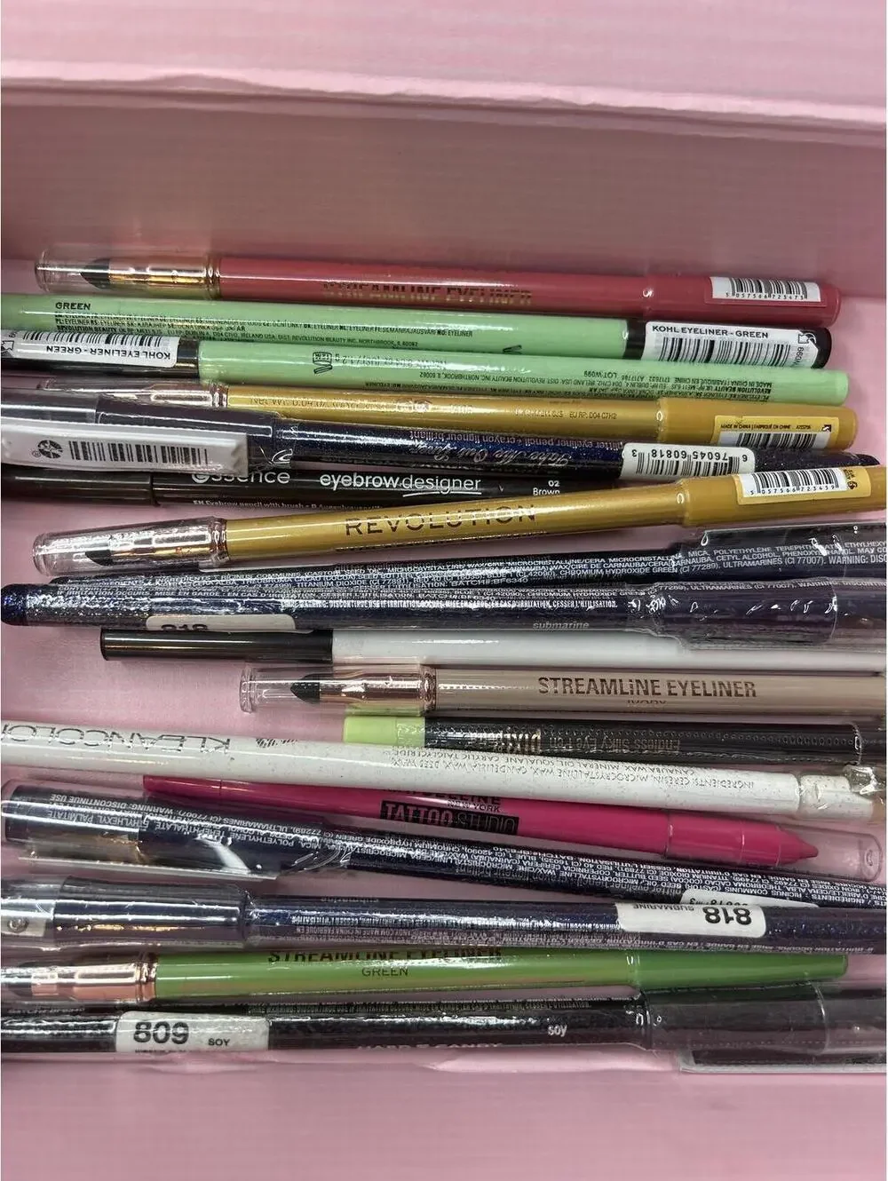 Mixed Brands Eyeliner, Brow & Lip Pencil Makeup Lot - 26 Pieces, Assorted Shades